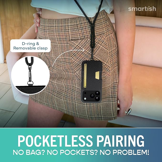 Smartish® iPhone 17 Pro Wallet Case + Crossbody Lanyard Strap - [Slim + Protective] Phone Case Credit Card Holder + Universal Detachable Shoulder Neck Strap for Apple iPhone 17 Pro - Black Tie Affair