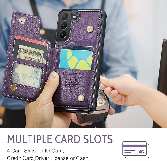 Bemal for Samsung Galaxy S22 Wallet Case with Card Holder, RFID Blocking, Shockproof Leather Kickstand for Men and Women, Durable Protective Phone Cover for 6.1", Purple