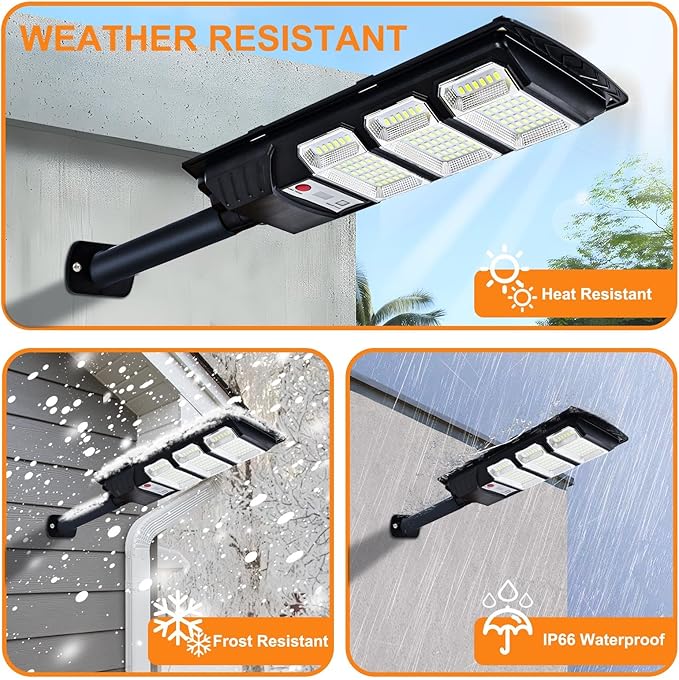 Solar Street Lights Outdoor 2 Pack, IP66 Waterproof LED Security Light, 6500K Solar Flood Lights Dusk to Dawn with Motion Sensor and Remote, Parking Lot Lights for Yard, Garage
