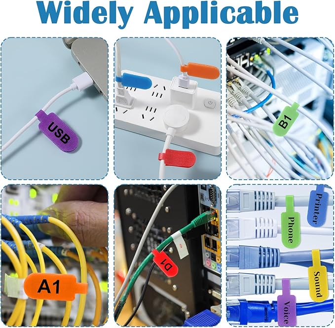 30 Pcs Cable Labels, Multi-Color Write-On Reusable Cord Labels Tags for Wire Management Identification, Nylon Cord Label for Computer Electronic Charging Cables Organization (6 Colors)
