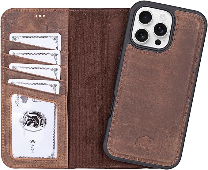 BLACKBROOK Case for iPhone 16 Pro Max Leather Case with Wallet, Carter Natural Leather Magnetic 2-in-1 Set for MagSafe and RFID, Cash, ID & 4 Card Slots, Compatible with iPhone 16 Pro Max