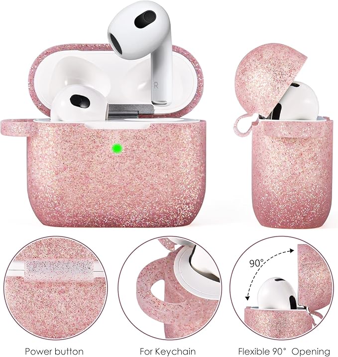 VISOOM Case for Airpods 3 Pink Airpods 3rd Cases 2021 Silicone for iPod 3 Earbuds Case Cover Women Wireless Charging Case with Accessories Girl Bling Keychain for Apple Ear Buds 3rd Generation