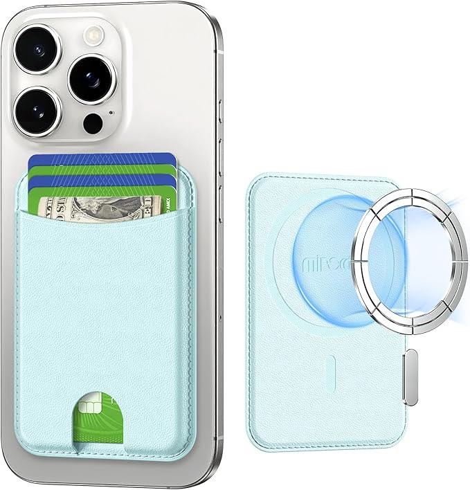 Miroddi for Magsafe Wallet, Magnetic Card Holder for iPhone 17/16/15/14/13/12 Series, Leather Magnet Phone Wallet Fit 4 Cards 3 Cash, Ultra-Thin, RFID Blocking, Blue