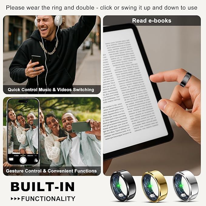 Smart Ring for Women Men, Fashion Minimalist Fitness Ring & Sleep Tracker Ring with Heart Rate, Blood Pressure,5ATM Waterproof Health Ring, No Subscription, Gifts for Women Men Gift (Black,10)