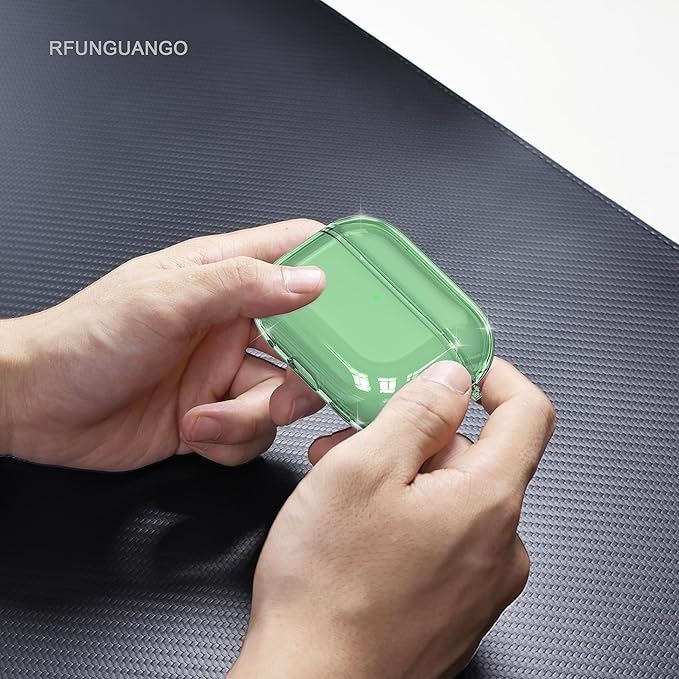 RFUNGUANGO AirPods Pro 3 Case Clear, Soft TPU Transparent with Cleaning Kit & Keychain, Compatible with Magsafe, Compatible Apple AirPods Pro 3rd (2025) Generation Protective Case, Green
