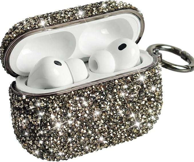 for Glitter AirPods Pro 3 Case 2025| Cute Bling Hard Air Pods Pro 3 Case (Model A2700/A2931) | with Keychain | Sparkly Rhinestone iPods Pro 3 Cases for Women Girl(Black)