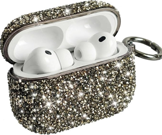 for Glitter AirPods Pro 3 Case 2025| Cute Bling Hard Air Pods Pro 3 Case (Model A2700/A2931) | with Keychain | Sparkly Rhinestone iPods Pro 3 Cases for Women Girl(Black)