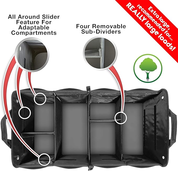 TRUNKCRATEPRO XL Premium SUV, Truck, Car Trunk Organizer With Expandable Compartments - Lightweight Foldable Cargo Organizer