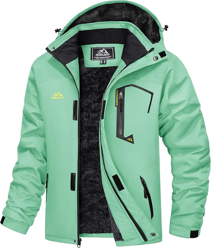 MAGCOMSEN Men's Winter Coats Water Resistant Ski Snow Jacket Warm Fleece Jacket Parka Raincoats With Hood Multi-Pockets