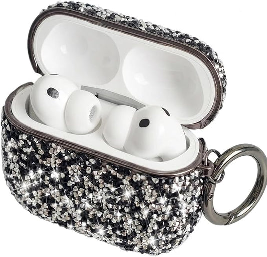 for Cute Glitter AirPods 4 Case for Women| Bling Hard Airpod iPods 4 Cases | with Keychain | Sparkly Rhinestone Air Pods 4 Generation Case for Women Girl- Model A3058/A3059(Blackwhite)