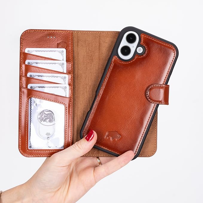BLACKBROOK for iPhone 16 Plus Case with Card Holder, Carter Full Grain Leather, 2-in-1 Folio Flip Case for MagSafe Wireless Charging, RFID Blocking, 4 Card Slots, Compatible with iPhone 16 Plus
