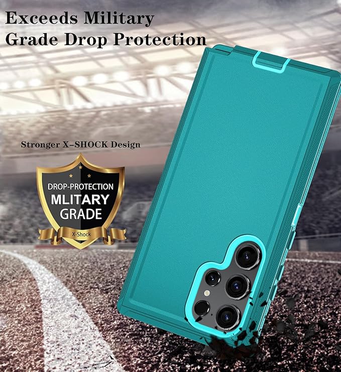 ONOLA Compatible with Samsung Galaxy S24 Ultra Case with HD Screen Protector, Heavy Duty Shockproof & Dropproof 3-Layer Cover Phone Case,LakeSkyBlue