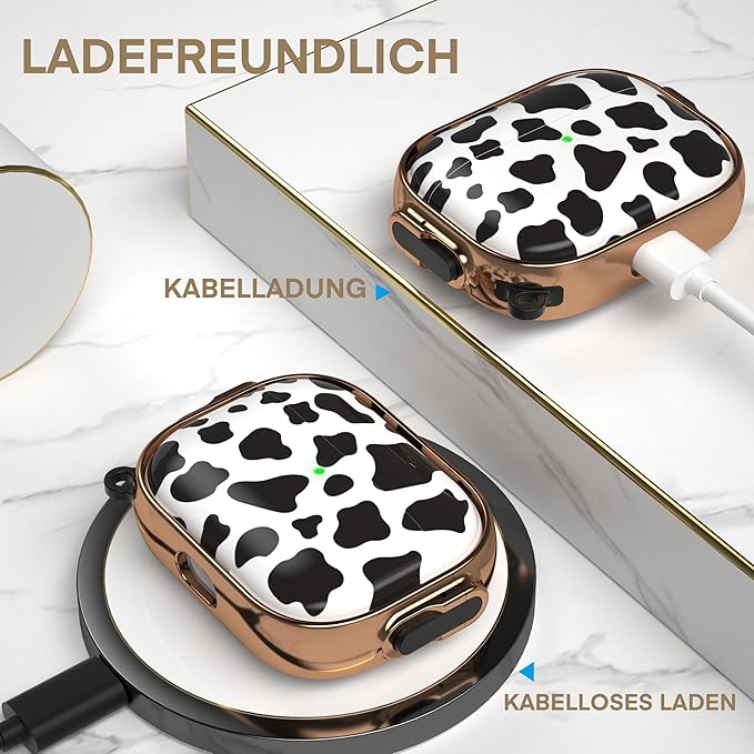 Maxjoy for AirPods Pro 3rd Generation Case with Lock, Cute AirPods Pro 3 Case Lock Protective Hard AirPod Pro 3 Cover for Women Men with Keychain for Airpod Pro 3rd Gen Cover 2025, Cow Print