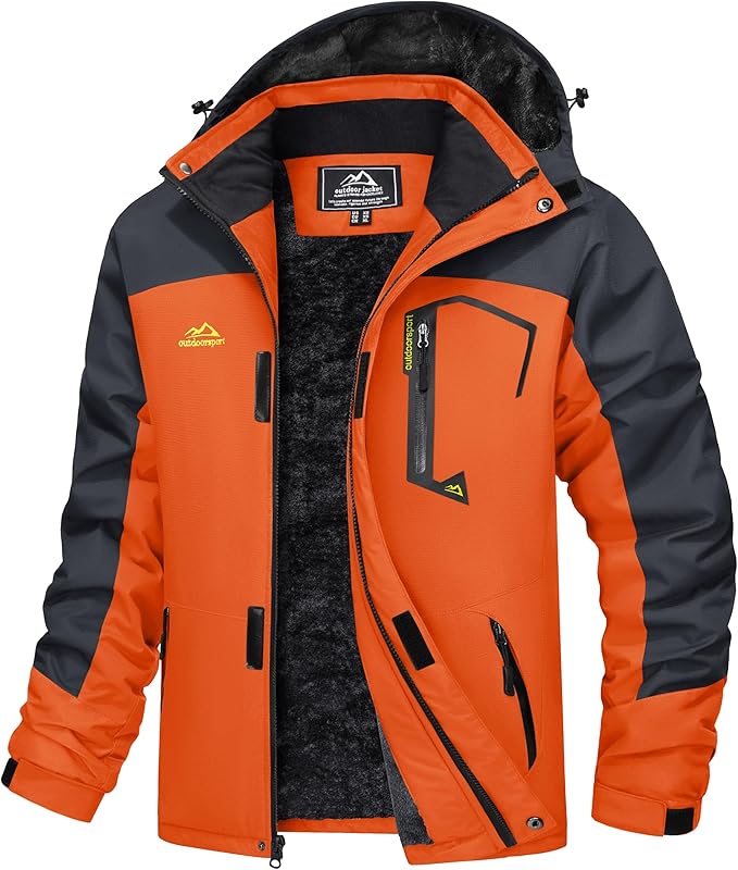 MAGCOMSEN Men's Winter Coats Water Resistant Ski Snow Jacket Warm Fleece Jacket Parka Raincoats With Hood Multi-Pockets