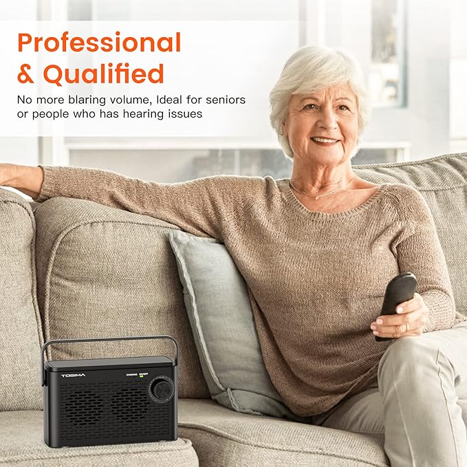 Tosima TV-8000 Wireless TV Speakers- Voice Highlighting TV Speakers for Hard of Hearing, Seniors and Elderly, 1000mAh Rechargable Battery, 8-HR Playtime, 2.4G RF Transimitter, 100Ft Range