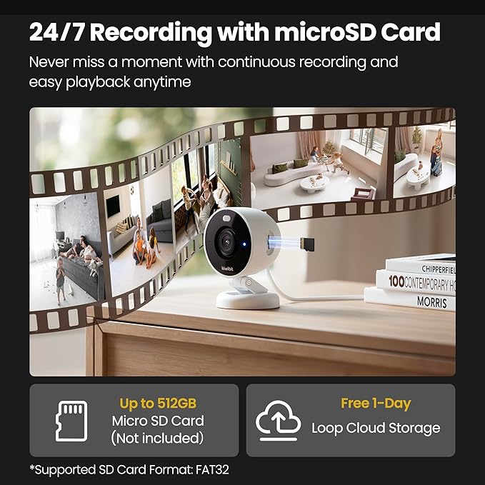 2K Security Camera Indoor/Outdoor, Magnetic Wired Cameras for Home Security, Pet Camera, Baby Monitor, AI Detection, Color Night Vision, 2.4GHz WiFi, SD & Cloud Storage, Works with Alexa