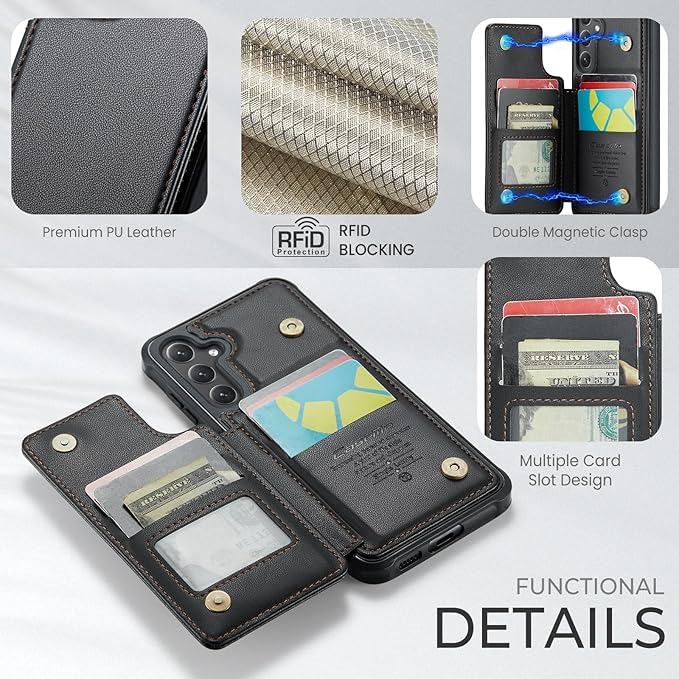 Bemal for Samsung Galaxy S25 Plus Wallet Case with Card Holder, RFID Blocking, Shockproof Leather Kickstand for Men and Women, Durable Protective Phone Cover for 6.7", Black