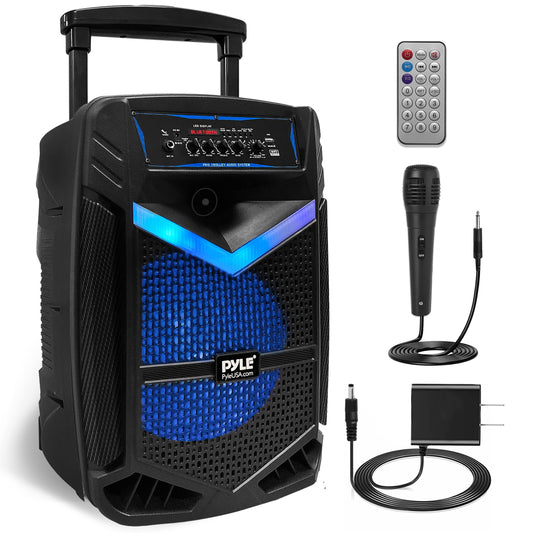 Pyle Portable Bluetooth PA Speaker System - 800W Rechargeable Outdoor Bluetooth Speaker Portable PA System w/ 12” Subwoofer 1” Tweeter, Recording Function, Mic In Party Lights USB/SD Radio- PPHP1242B