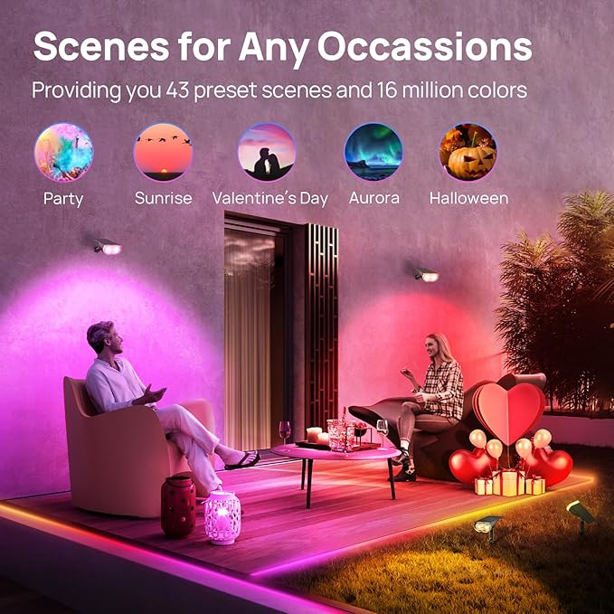 Linkind Smart Solar Lights Outdoor SL5 with Motion Sensor, APP Control Cool/Warm White/Color Changing Solar Spot Lights Outdoor, IP65 Landscape Lighting for Yard, Garden, Path(2 Pack)