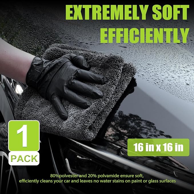 TTRCB 2 Pack 1300 GSM Car Drying Towel, Microfiber Towels for Cars - 36" x 24" & 16" x 16", Ultra-Absorbent, Streak Free, Premium Double Twisted-Loop Microfiber Cleaning Cloth with Car Wash Mitt