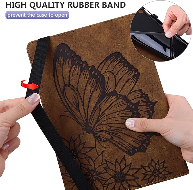 Dteck for Fire Max 11 (13th Generation) Tablet Case 11" 2023, PU Leather Protective Fold Stand With Adjustable Viewing Angles, 4 Card Slots, Cute Butterfly Lightweight Slim Folio Book, Brown