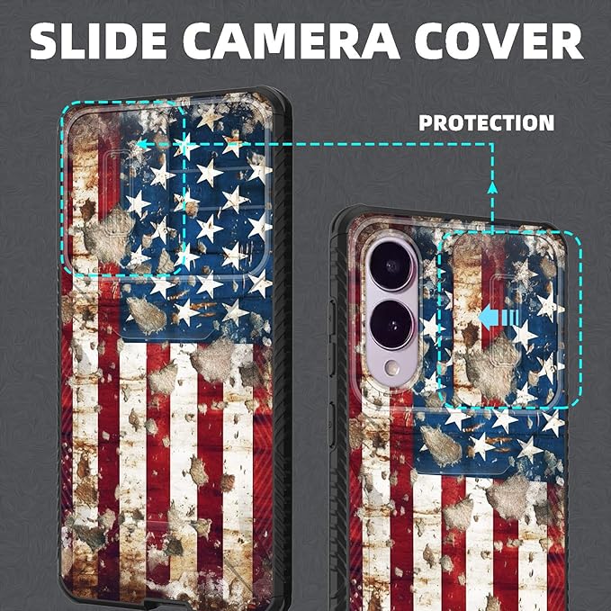 for Galaxy S25 Edge Case Built in Slide Camera Lens Cover,Heavy Duty Shockproof Protection Dual Layer Case for Samsung Galaxy S25 Edge 2025,Rustic American Flag