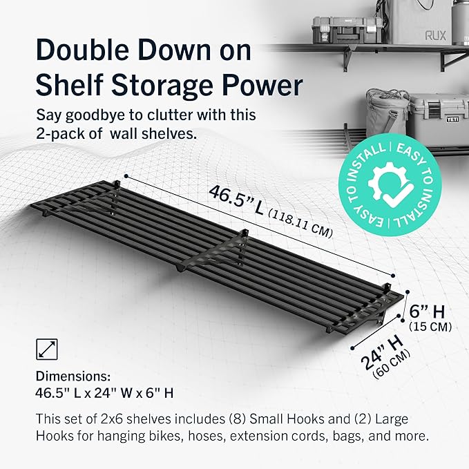 StoreYourBoard Heavy Duty Garage Shelf Wall Mount 2ft x 6ft – Wall-Mounted Shelving for Storage & Organization – Heavy Duty Garage Shelves for Tools, Bins, & Equipment – Holds 200 lbs - Black