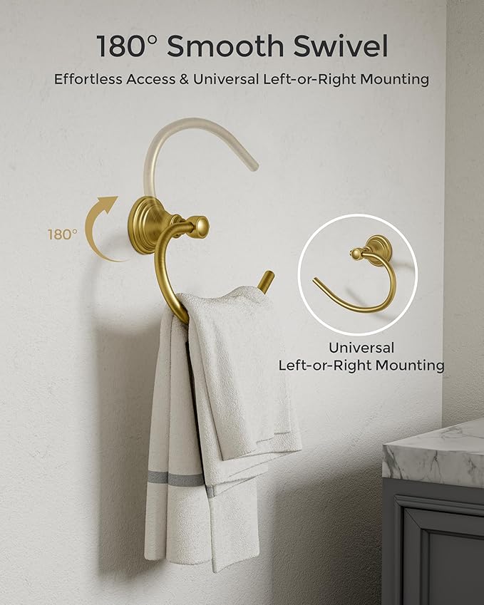 Gold Towel Ring for Bathroom, Stainless Steel Hand Towel Holder Wall Mounted, Brushed Finish Towel Holder Heavy Duty Towel Hanger for Bath（2Pack）