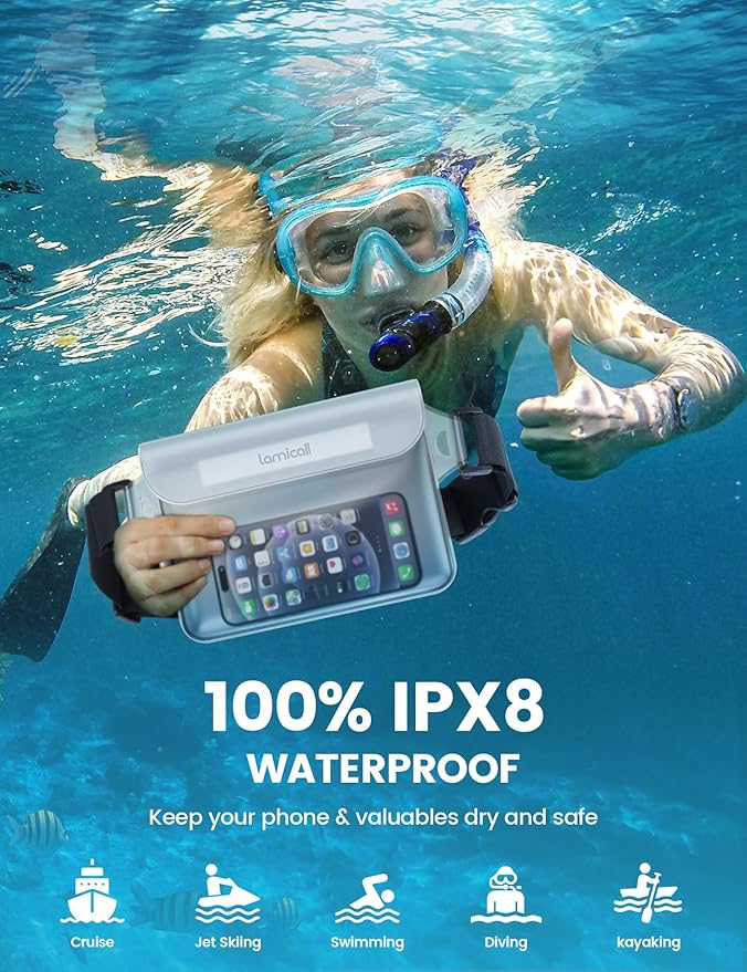 Lamicall Waterproof Pouch [2 Pack], Cruise Ship Essentials Fanny Packs, Dry Bags Waterproof, Kayak, Boat, Travel, Paddle Board Accessories Must Haves, Beach Vacation Essentials, Clear