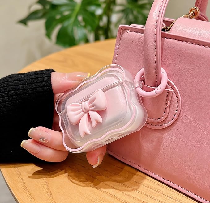 for Airpods Pro 3 Case 2025, Funny 3D Cartoon AirPods Pro 3rd Genaration Case,Floral Bow AirPods Case with Keychain • Cute Kawaii AirPod Cover Pink Bow Case for Women Girls