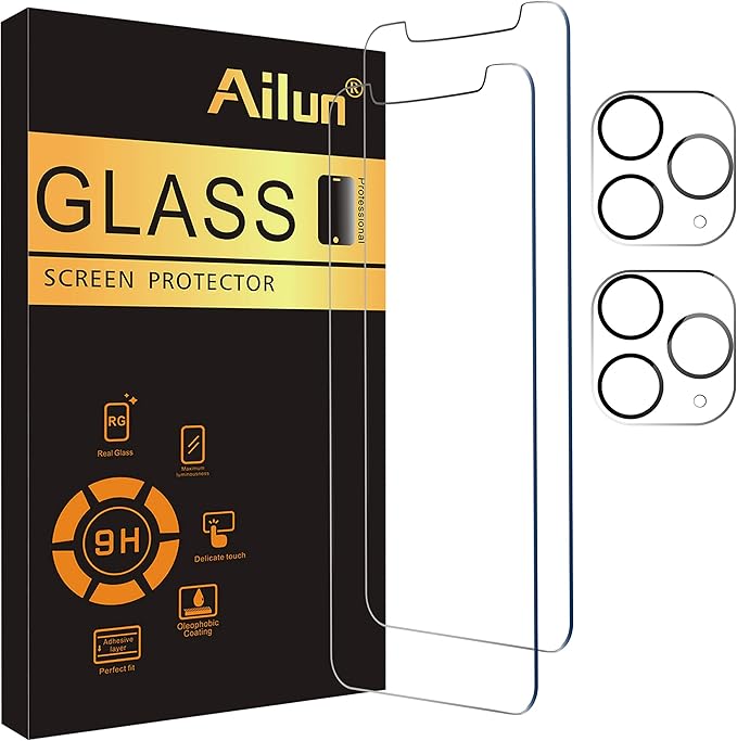 Ailun 2 Pack Screen Protector for iPhone 11 Pro [5.8 inch] + 2 Pack Camera Lens Protector, Tempered Glass Film, [9H Hardness] - HD