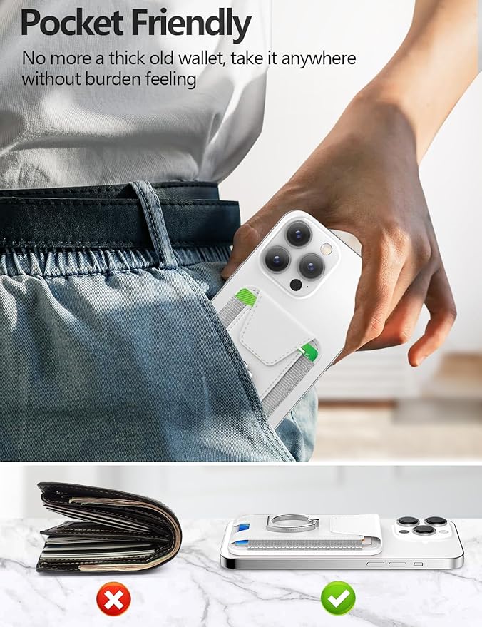 For Magsafe Wallet with Grip, 6-Card Holder, Stronger Magnetic Card Wallet Holder for iPhone 17/16/15, iPhone 14/13/12 Series, Leather Magnetic Phone Wallet with Privacy Flap, RFID Blocking, White