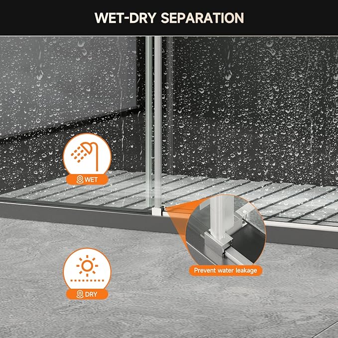 Frameless Shower Door, 44-48" W x 76" H 8mm Single Sliding Shower Door with 5/16" Clear Tempered Glass, Bathroom Glass Door for Walk-in Shower, Brushed Nickel