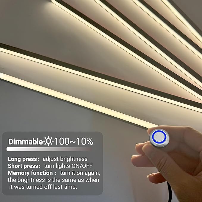 HAMRVL LED Recessed Lighting, Dimmable Self-Adhesive LED Strip Lights for Wood Slat Wall Panels, 6 Pcs Warm White 3000k Touching Wall Panel Lights, Ambient Lighting for Acoustic Panels,Cabinets