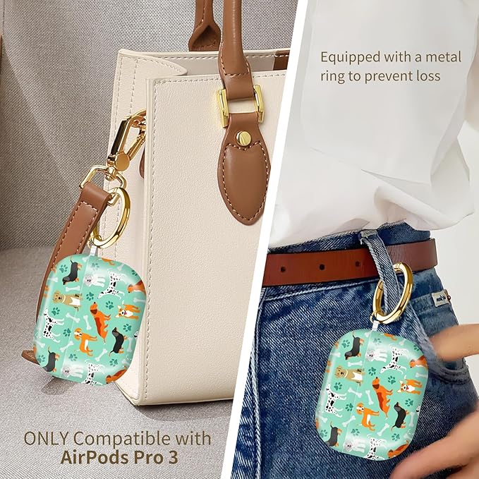 Compatible with AirPods Pro 3 (2025) Case, Airpod Pro 3 Protective Cover with Cute Golden Keychain for Girls & Women (Cute Dogs Bones and Paws)