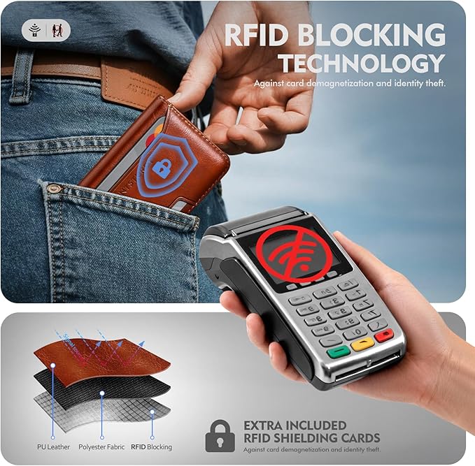 Antsturdy for Magsafe Wallet Stand with Holder,PU Leather RFID Blocking Card Holder,5 Card Slots,Strong Magnet Minimalist Flip Folio Kickstand for iPhone 17/16/15/14/13/12/Pro/Max/Plus/Air,Brown