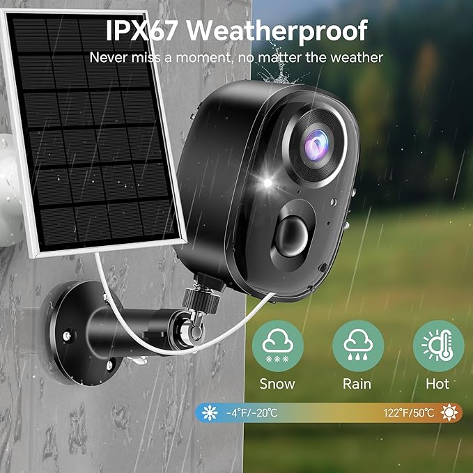 Solar Security Cameras Wireless Outdoor 2K Battery Powered Color Night Vision WiFi Home Camera 2 Way PIR Motion Detection Spotlight Alarm SD/Cloud Storage for Indoor Yard Waterproof