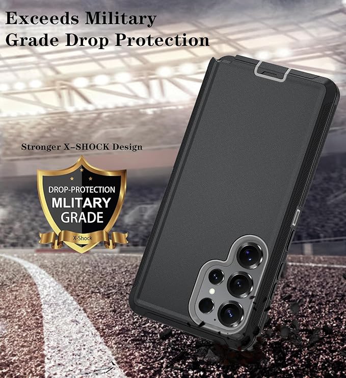 ONOLA Phone Case for Samsung Galaxy S25 Ultra Case with HD Screen Protector, Heavy Duty Shockproof & Dropproof 3-Layer Cover Phone Case for Galaxy S25 Ultra 6.9''，BlackGrey