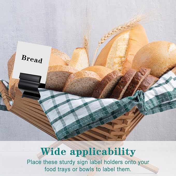 100 Pcs Black Sign Clip Food Tray Label Holder Plastic Buffet Food Label Clip Reusable Price Tag Tray Sign Holder for Bake Sale Gathering Retail Merchandise Display, Card and Bowl Not Included