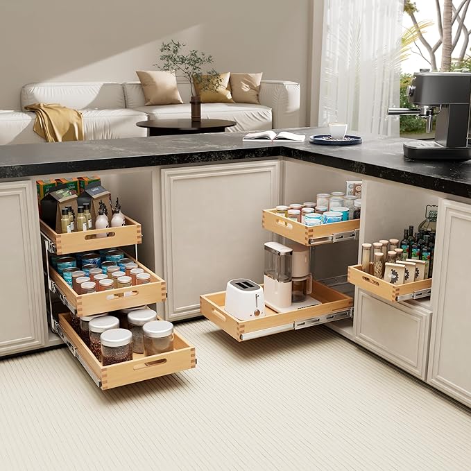 Pull Out Drawers for Cabinets 21"W x 21"D, Heavy-Duty Slide Out Wood Drawer Shelf, Pull Out Cabinet Organizer 100 lbs Capacity, Base Cabinet Organization for Kitchen, Pantry
