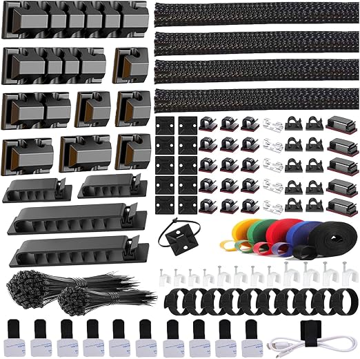 ELII 327 PCS Cable Management Kit 4 Cable Cable Sleeves,65 Cable Clips
