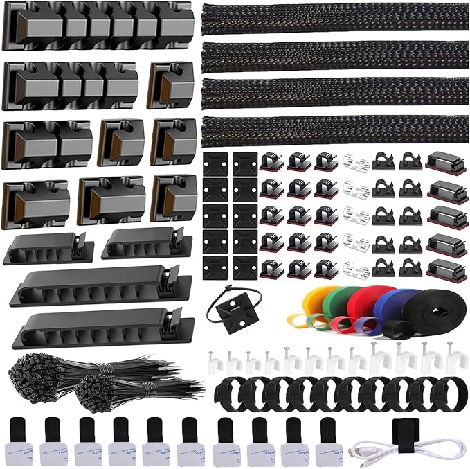 ELII 327 PCS Cable Management Kit 4 Cable Cable Sleeves,65 Cable Clips
