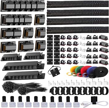 ELII 327 PCS Cable Management Kit 4 Cable Cable Sleeves,65 Cable Clips