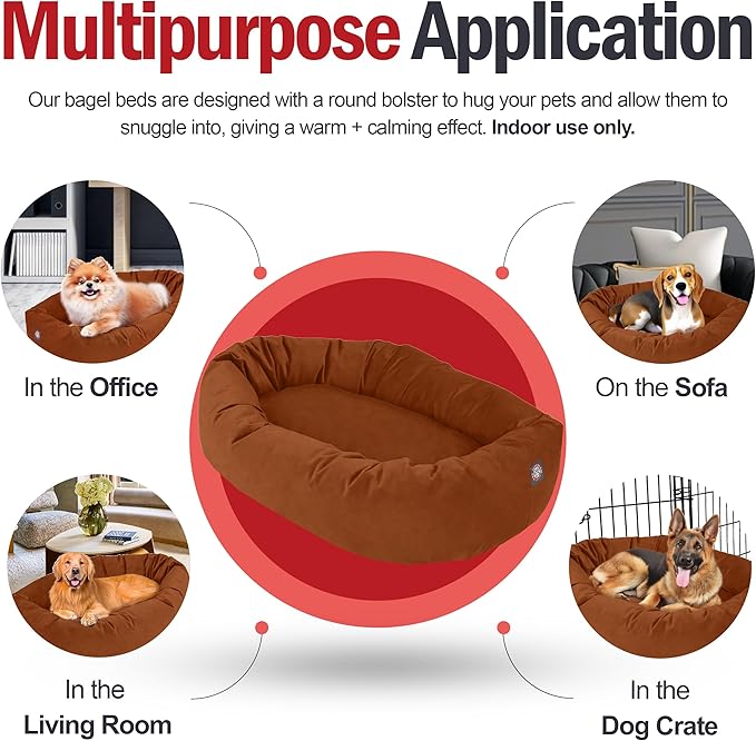 Majestic Pet 40 Inch Suede Calming Dog Bed Washable 40x29x9 (Inch) – Cozy Soft Round Donut Dog Bed with Spine Support for Dogs to Rest Their Head - Pet Bed Large – Rust (2025)