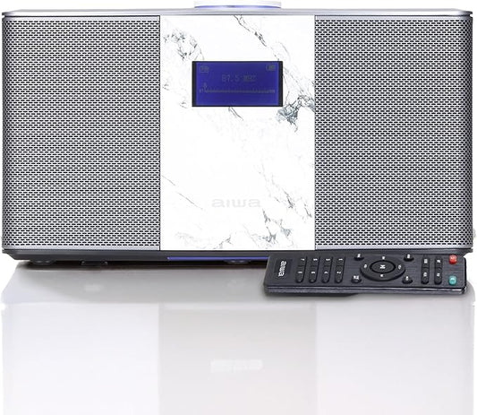 Aiwa Exos 5 Wireless Speaker - Unleash Powerful Sound and Versatile Connectivity On-The-Go Experience Bluetooth Freedom, FM Radio, Clock, 20W RMS, LCD Display, and Alarm Clock Functionality