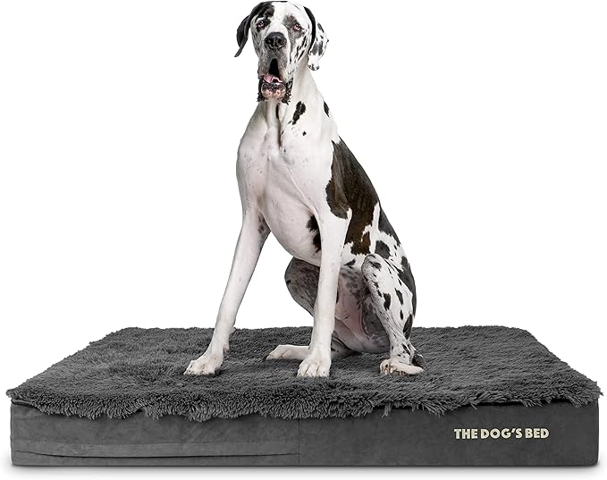 The Dog’s Bed Orthopedic Memory Foam Dog Bed, XXL Grey Fur, Pain Relief for Arthritis, Hip & Elbow Dysplasia, Post Surgery, Lameness, Supportive, Calming, Waterproof Washable Cover