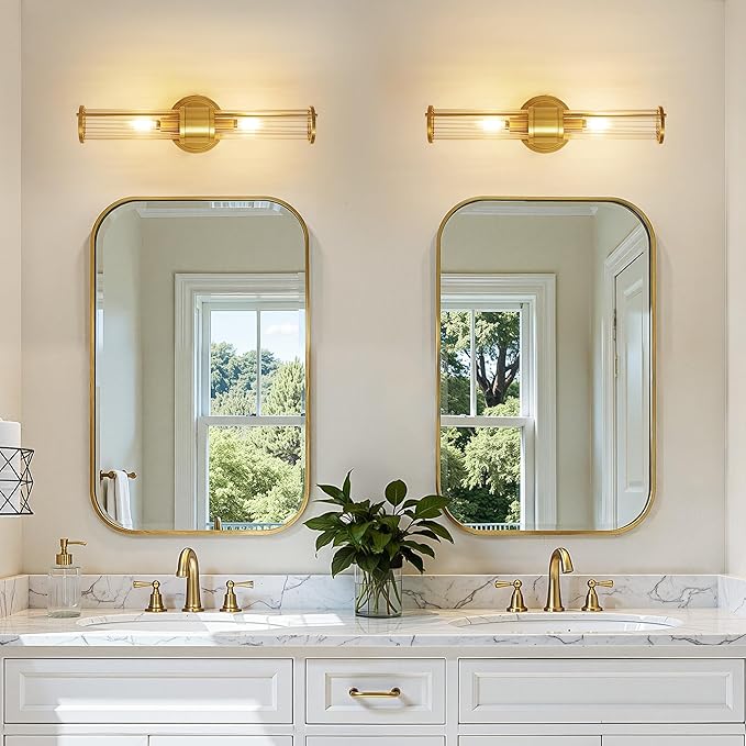 Gold Wall Sconces Set of Two - Modern Bathroom Sconce Indoor Industrial Wall Sconce Vanity Light Wall Light Up and Down Wall Mount Lamp for Bathroom Bedroom (Without Bulb)