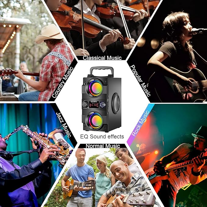 TENMIYA 40W(60W Peak) Portable Bluetooth Speakers with Subwoofer Wireless Stereo Rich Bass Boombox with LED Lights Outdoor Home Party Speakers Support FM Radio Remote Control AUX EQ