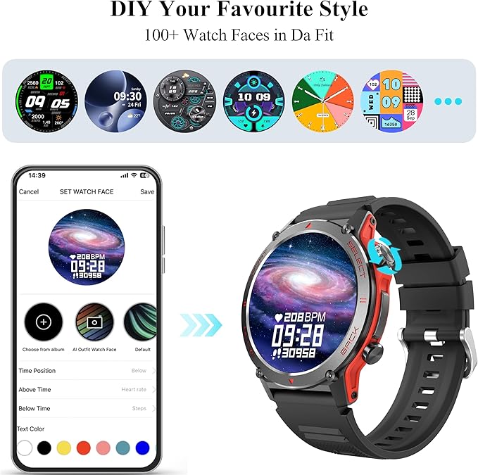Popglory Smart Watch, 1.43''AMOLED 45mm Military Smartwatch Men Women Answer/Make Call, Digital Fitness Watch, 110+ Sports, Blood Pressure, Heart Rate, Stress Monitor Sports Watch for Android or iOS