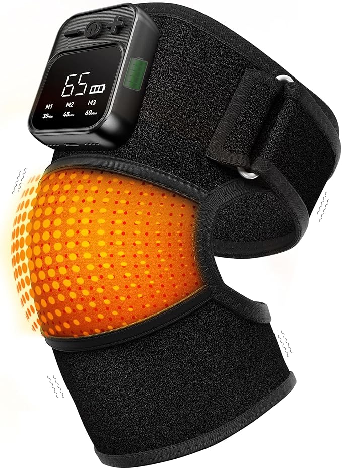Knee Massager with Heat for Pain Relief V5.0[2025 Upgraded] - Electric Cordless Heated Knee Brace with 6 Heat Levels and 3 Vibration Massage Mode, for Men Women (Black, 1-Pack)